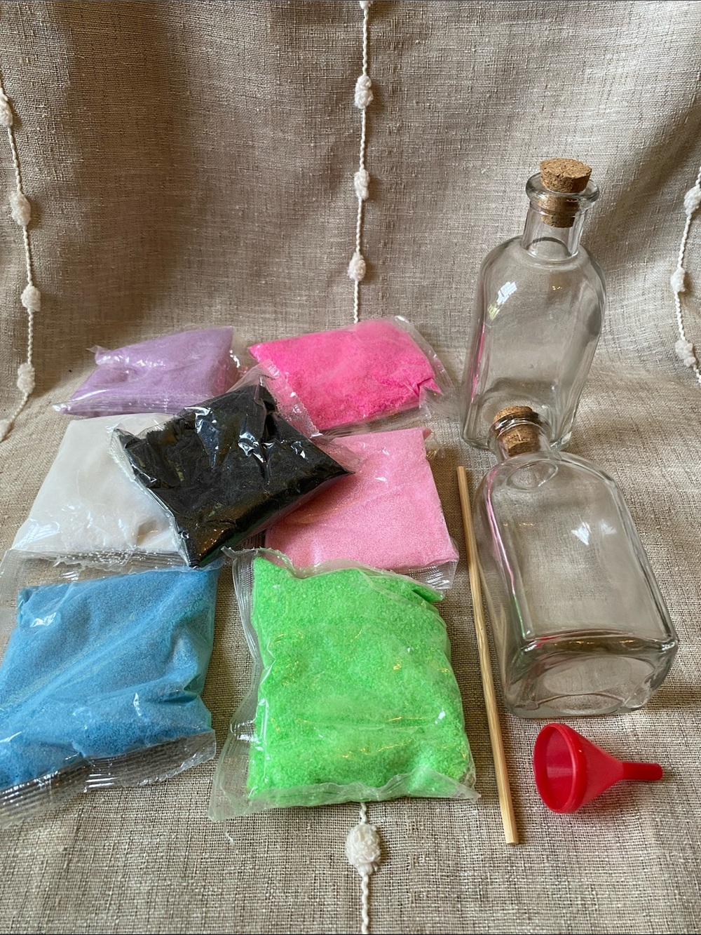 Sand Art Kit with 2 clear glass 4oz bottles with cork stopper